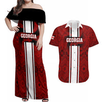 Custom Georgia Rugby Couples Matching Off Shoulder Maxi Dress and Hawaiian Shirt The Lelos Go 2023 World Cup - Wonder Print Shop