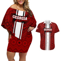 Custom Georgia Rugby Couples Matching Off Shoulder Short Dress and Hawaiian Shirt The Lelos Go 2023 World Cup - Wonder Print Shop