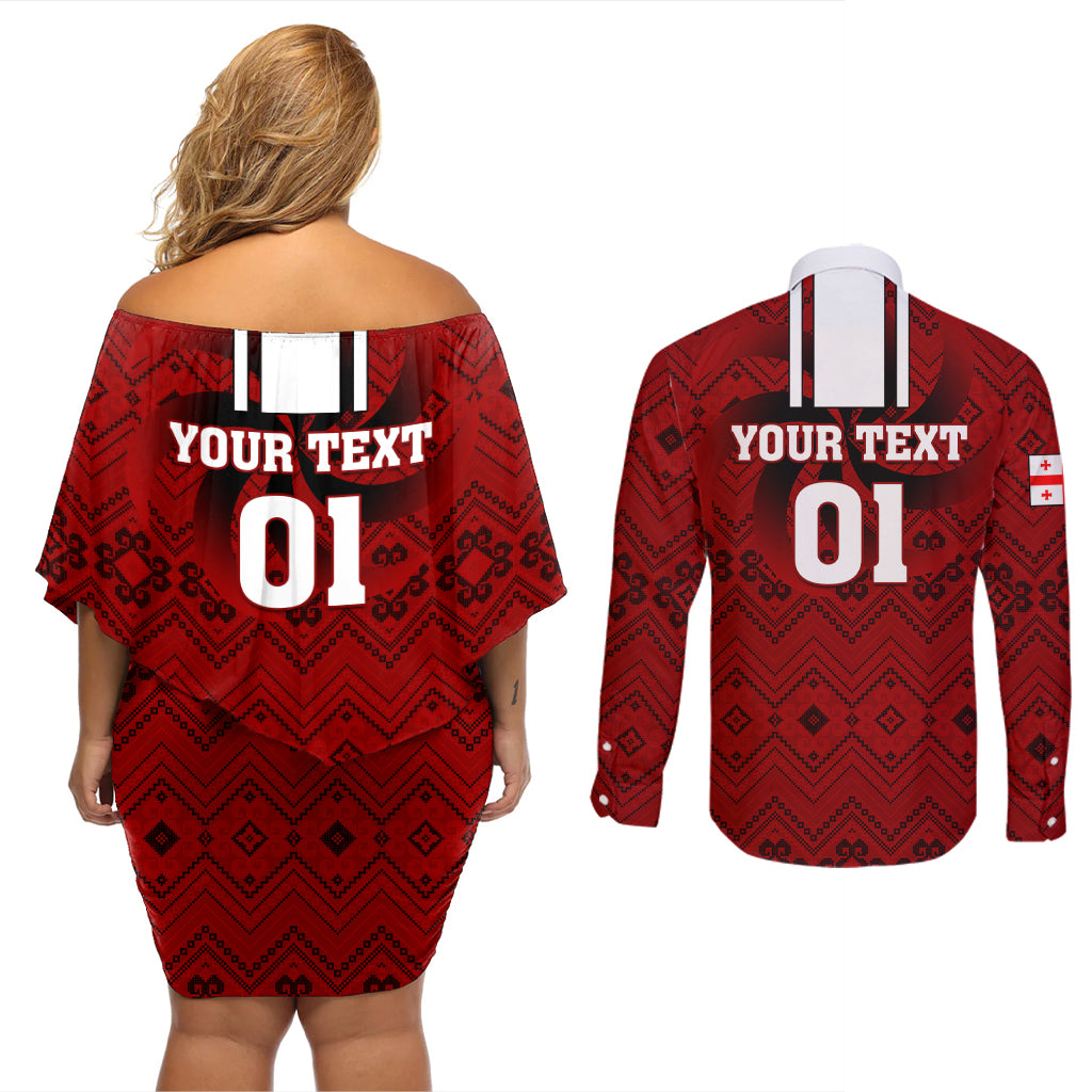 Custom Georgia Rugby Couples Matching Off Shoulder Short Dress and Long Sleeve Button Shirts The Lelos Go 2023 World Cup - Wonder Print Shop
