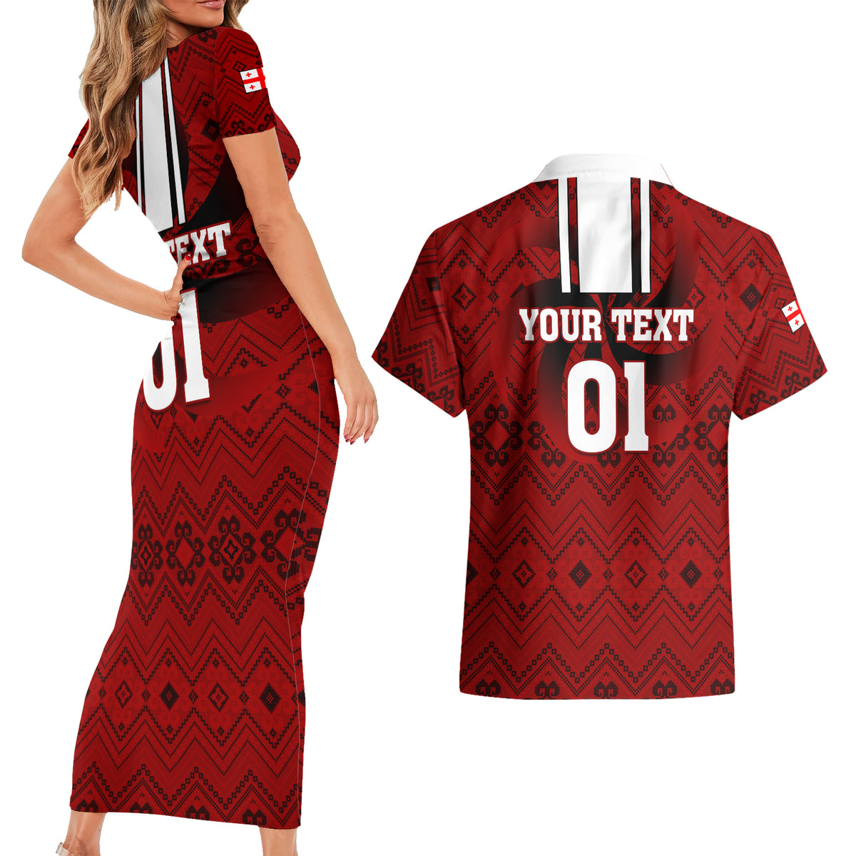 Custom Georgia Rugby Couples Matching Short Sleeve Bodycon Dress and Hawaiian Shirt The Lelos Go 2023 World Cup - Wonder Print Shop