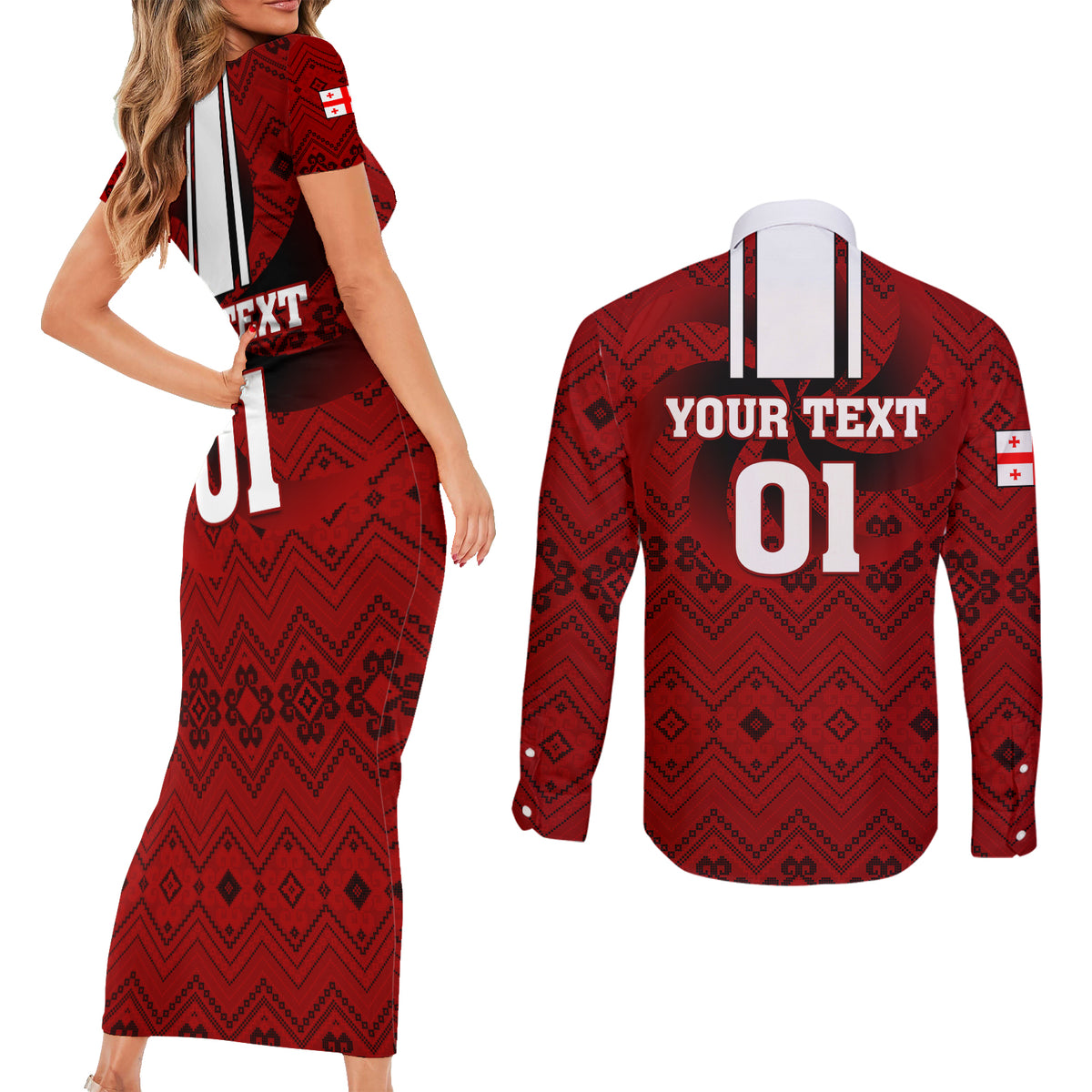 Custom Georgia Rugby Couples Matching Short Sleeve Bodycon Dress and Long Sleeve Button Shirts The Lelos Go 2023 World Cup - Wonder Print Shop