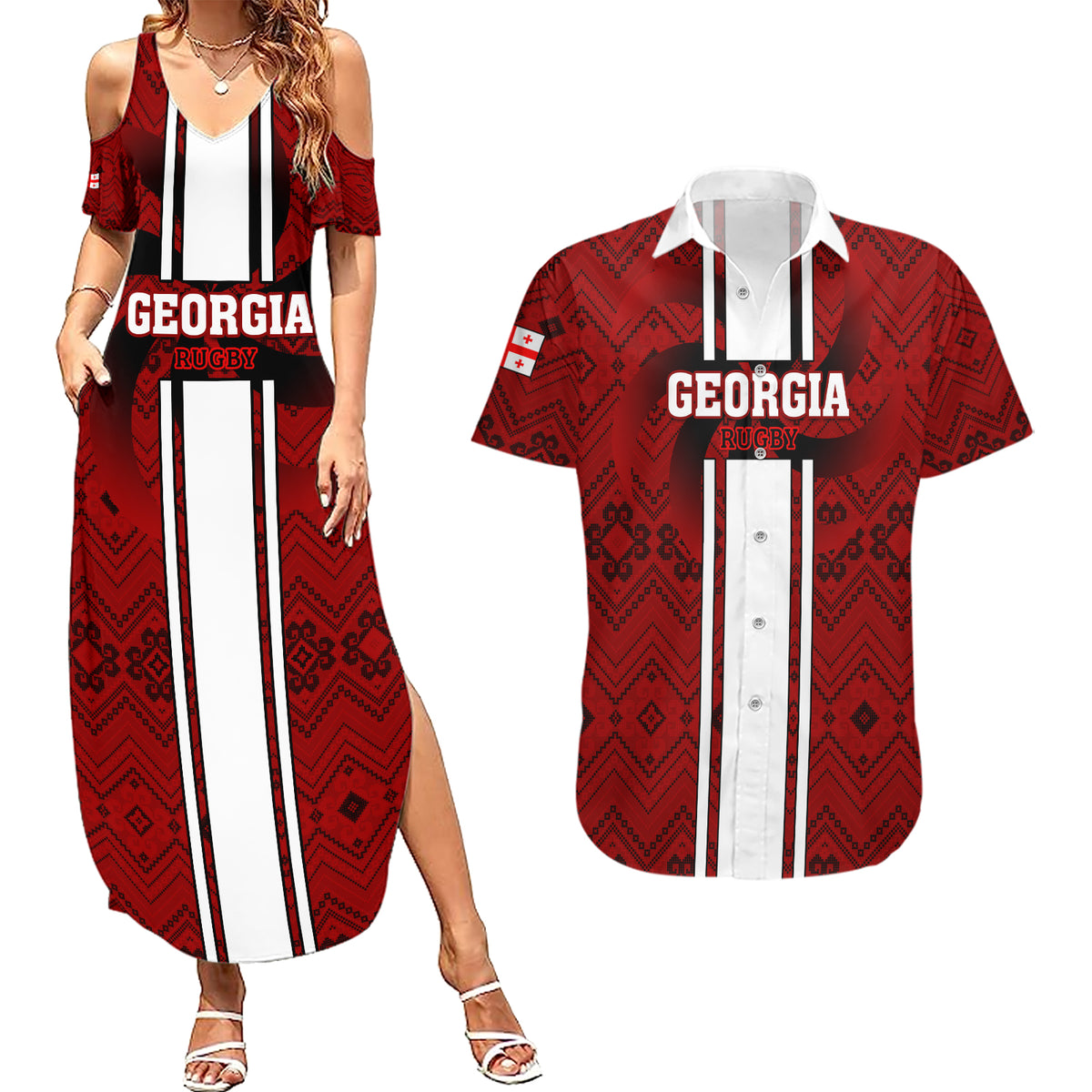 Custom Georgia Rugby Couples Matching Summer Maxi Dress and Hawaiian Shirt The Lelos Go 2023 World Cup - Wonder Print Shop