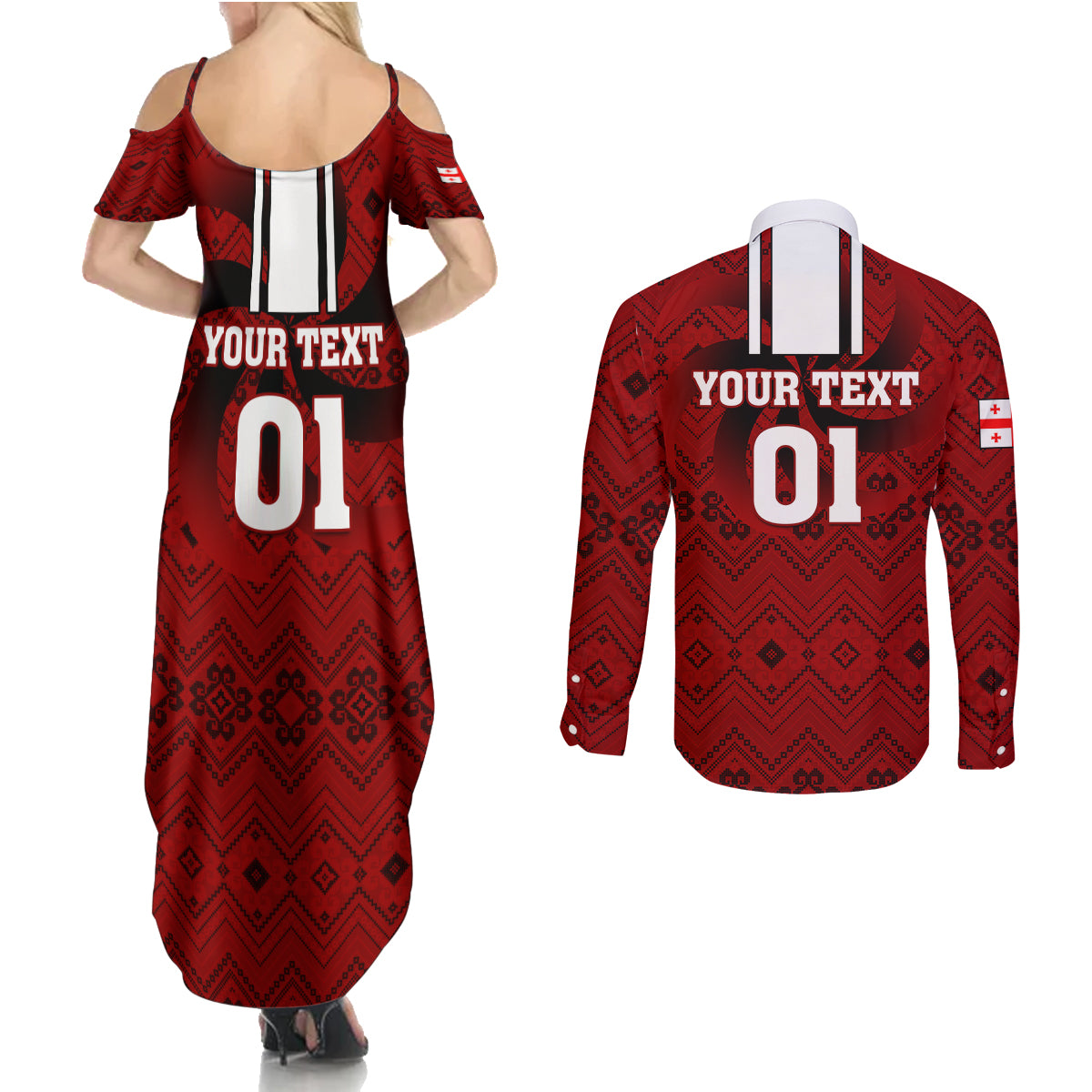 Custom Georgia Rugby Couples Matching Summer Maxi Dress and Long Sleeve Button Shirts The Lelos Go 2023 World Cup - Wonder Print Shop