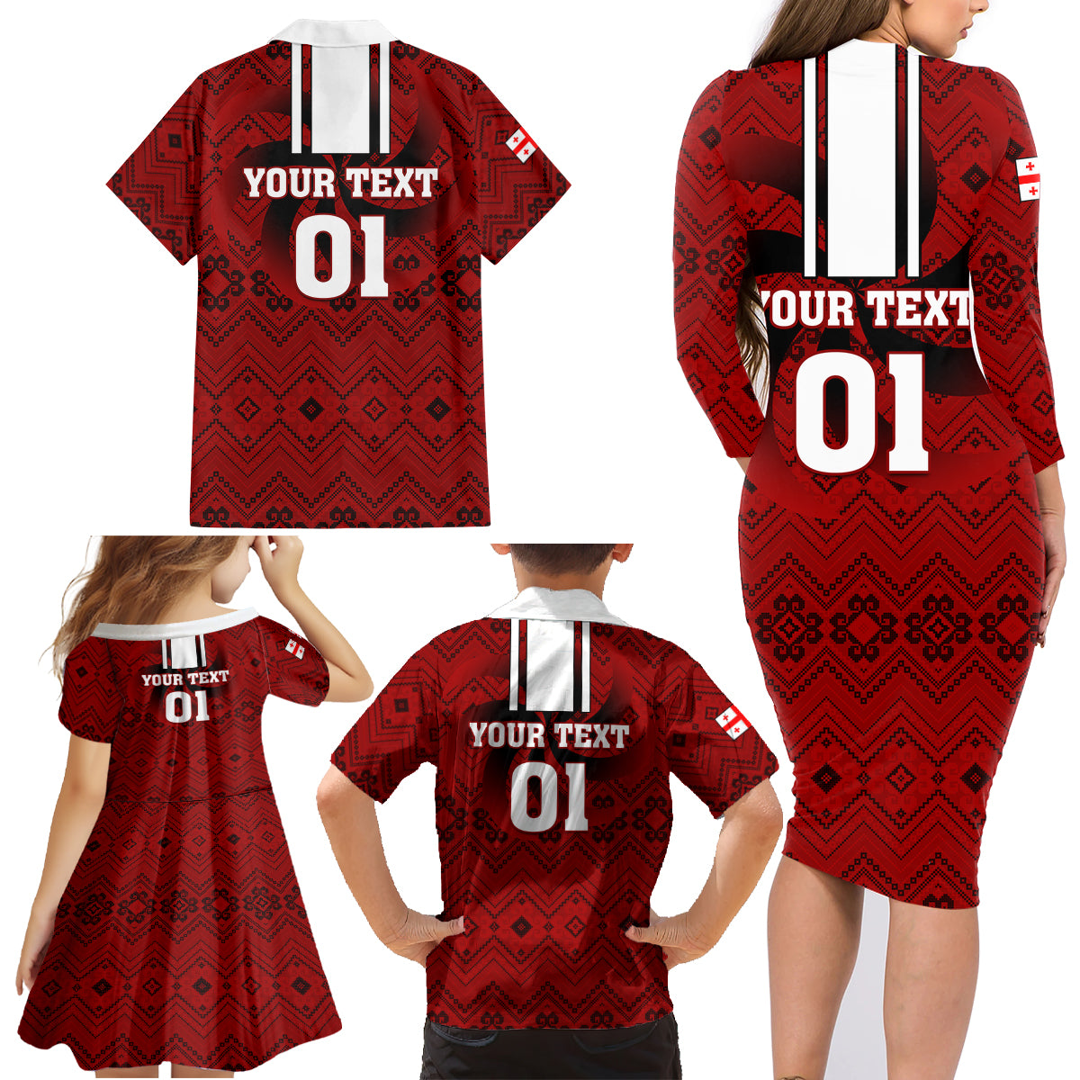 Custom Georgia Rugby Family Matching Long Sleeve Bodycon Dress and Hawaiian Shirt The Lelos Go 2023 World Cup - Wonder Print Shop
