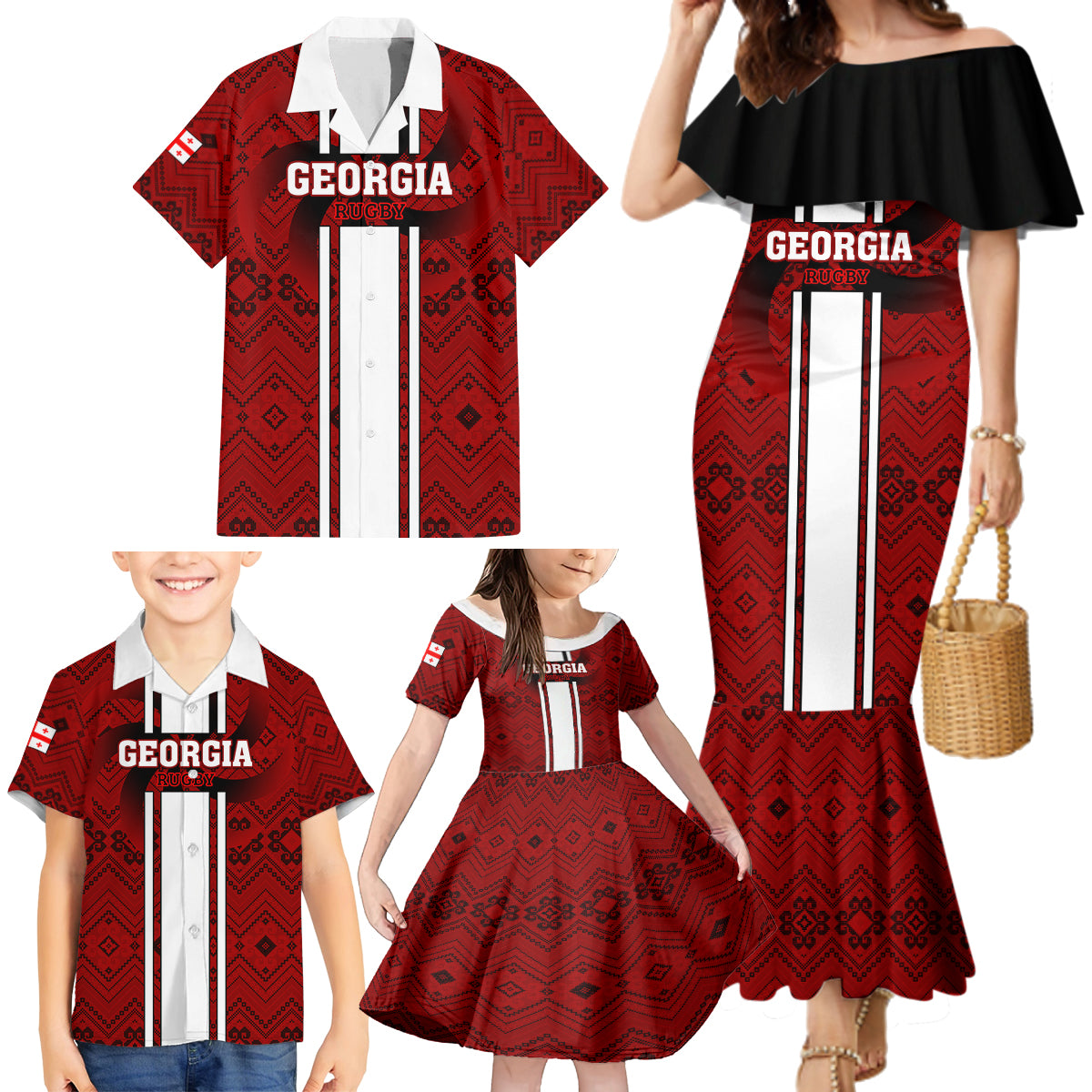 Custom Georgia Rugby Family Matching Mermaid Dress and Hawaiian Shirt The Lelos Go 2023 World Cup - Wonder Print Shop