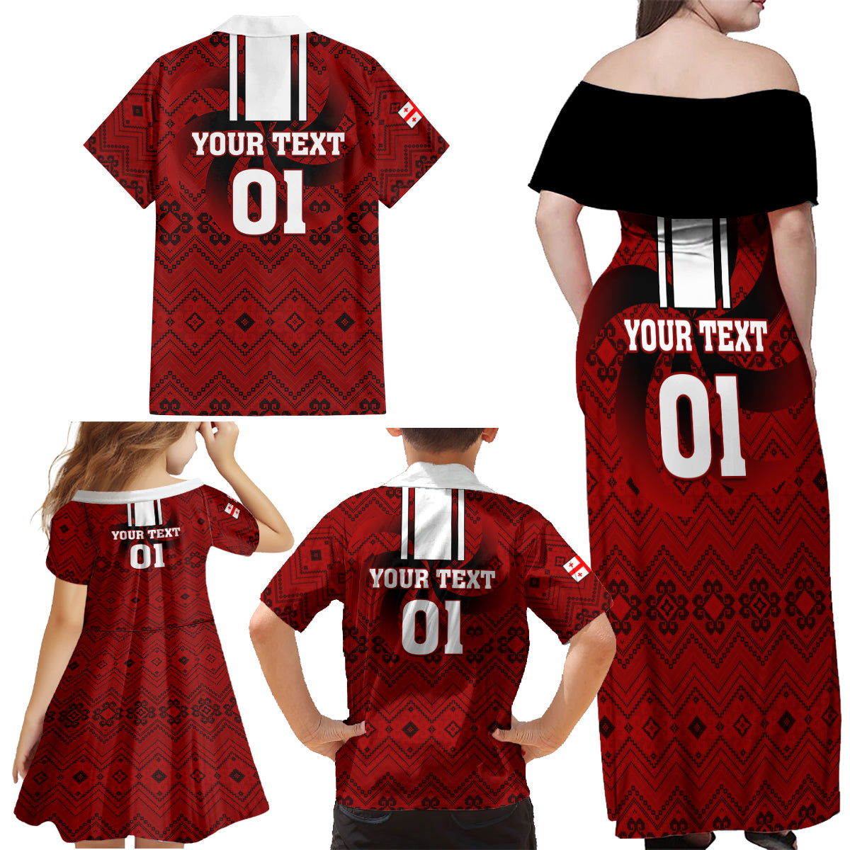 Custom Georgia Rugby Family Matching Off Shoulder Maxi Dress and Hawaiian Shirt The Lelos Go 2023 World Cup - Wonder Print Shop