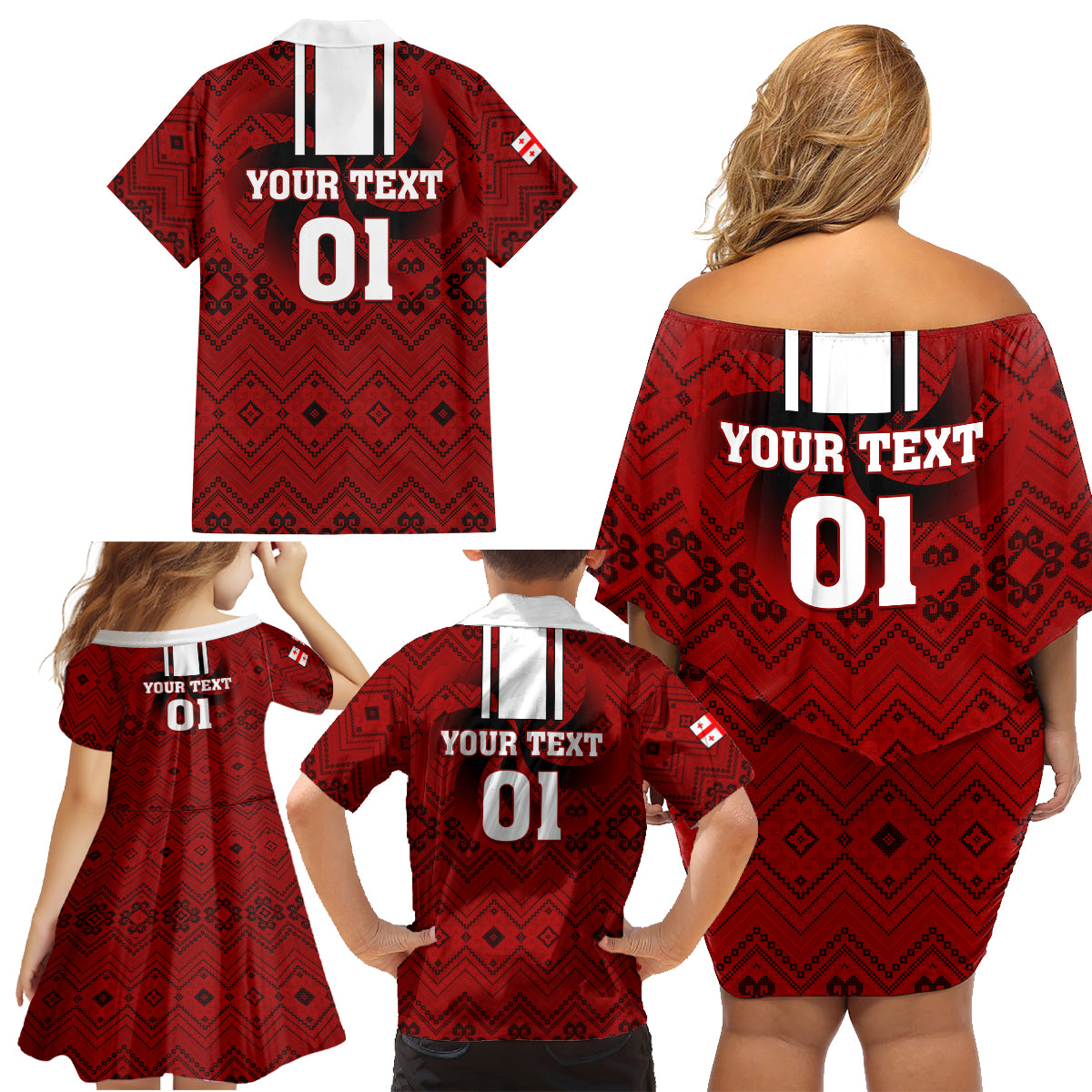 Custom Georgia Rugby Family Matching Off Shoulder Short Dress and Hawaiian Shirt The Lelos Go 2023 World Cup - Wonder Print Shop