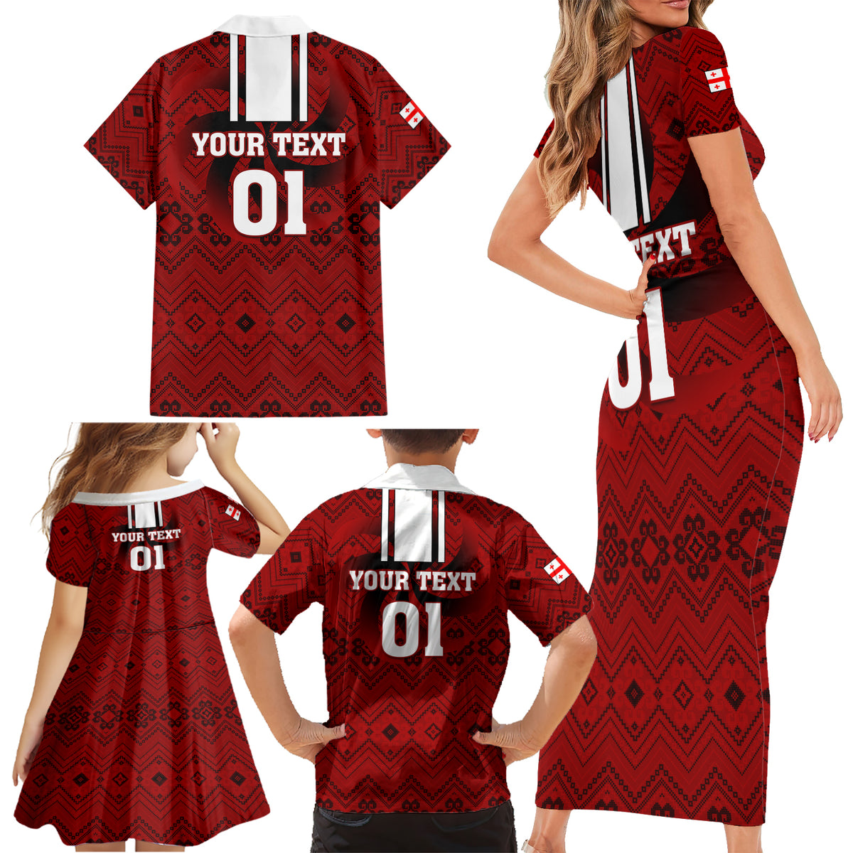 Custom Georgia Rugby Family Matching Short Sleeve Bodycon Dress and Hawaiian Shirt The Lelos Go 2023 World Cup - Wonder Print Shop