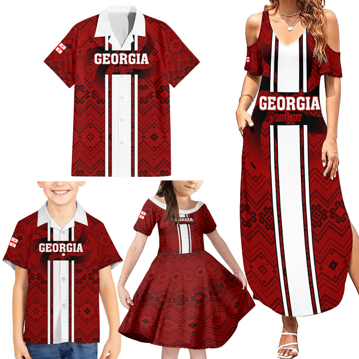 Custom Georgia Rugby Family Matching Summer Maxi Dress and Hawaiian Shirt The Lelos Go 2023 World Cup - Wonder Print Shop