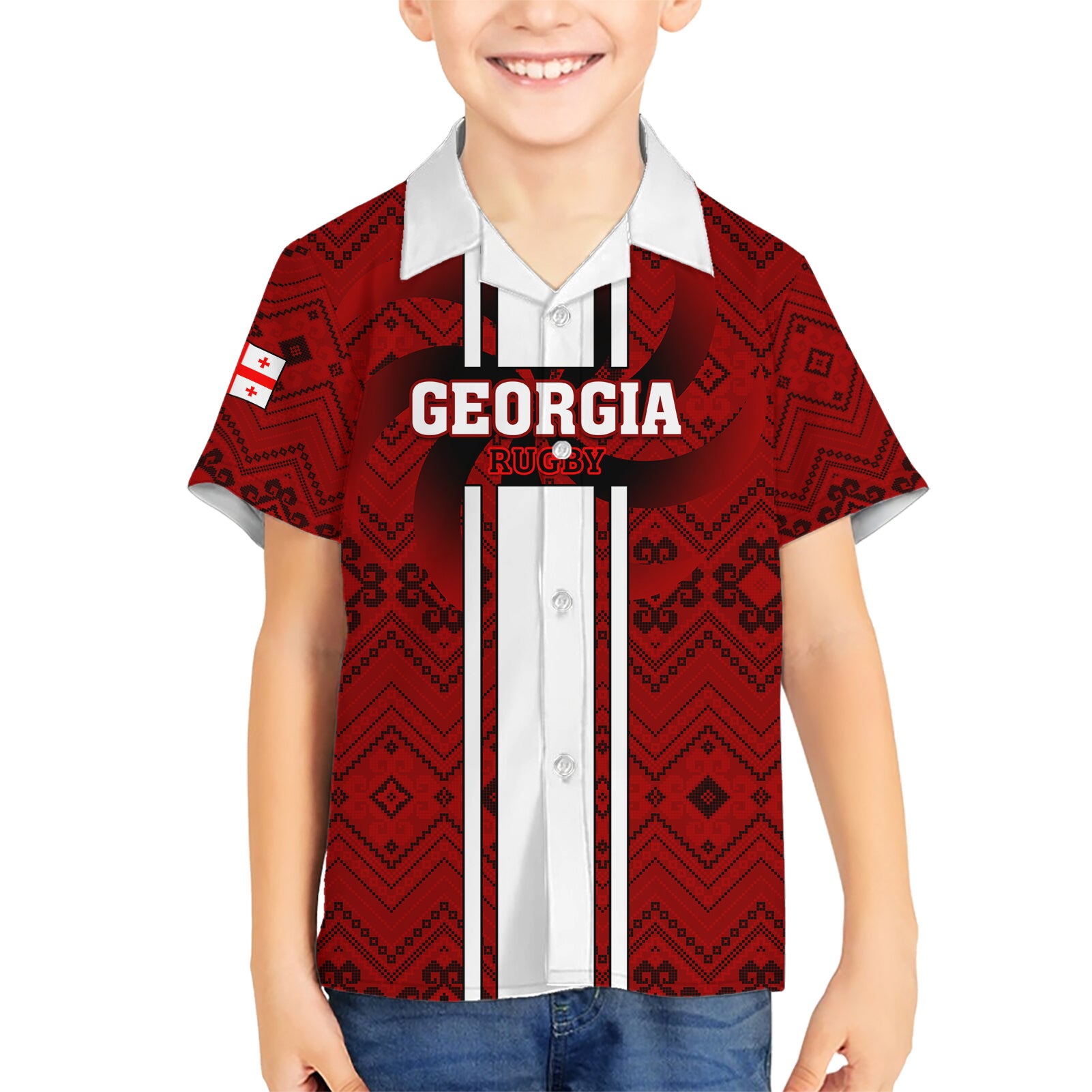 Custom Georgia Rugby Kid Hawaiian Shirt The Lelos Go 2023 World Cup - Wonder Print Shop