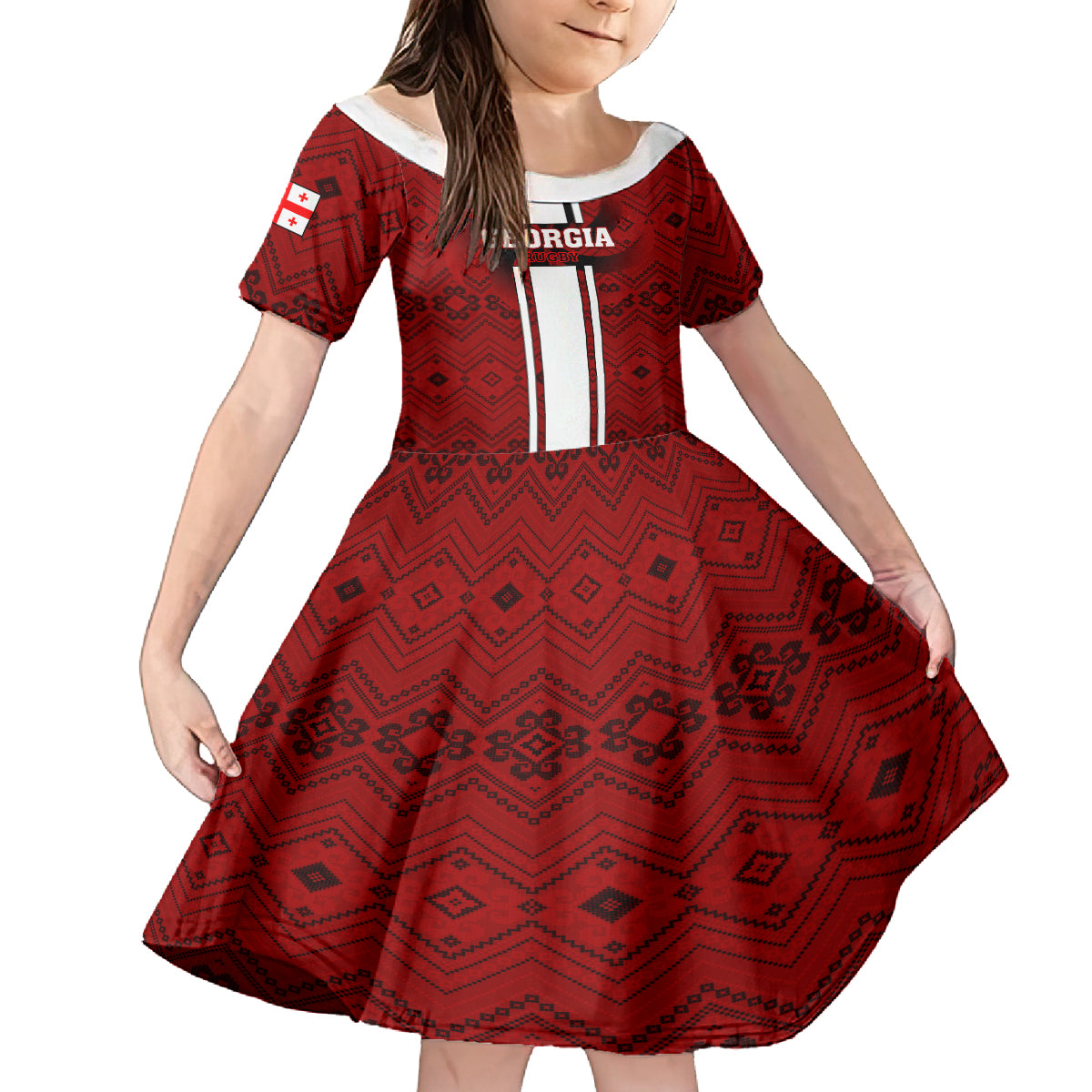 Custom Georgia Rugby Kid Short Sleeve Dress The Lelos Go 2023 World Cup - Wonder Print Shop