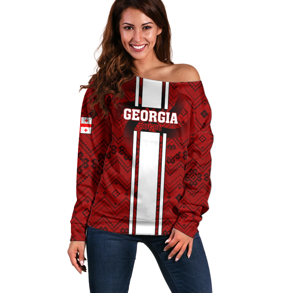 Custom Georgia Rugby Off Shoulder Sweater The Lelos Go 2023 World Cup - Wonder Print Shop