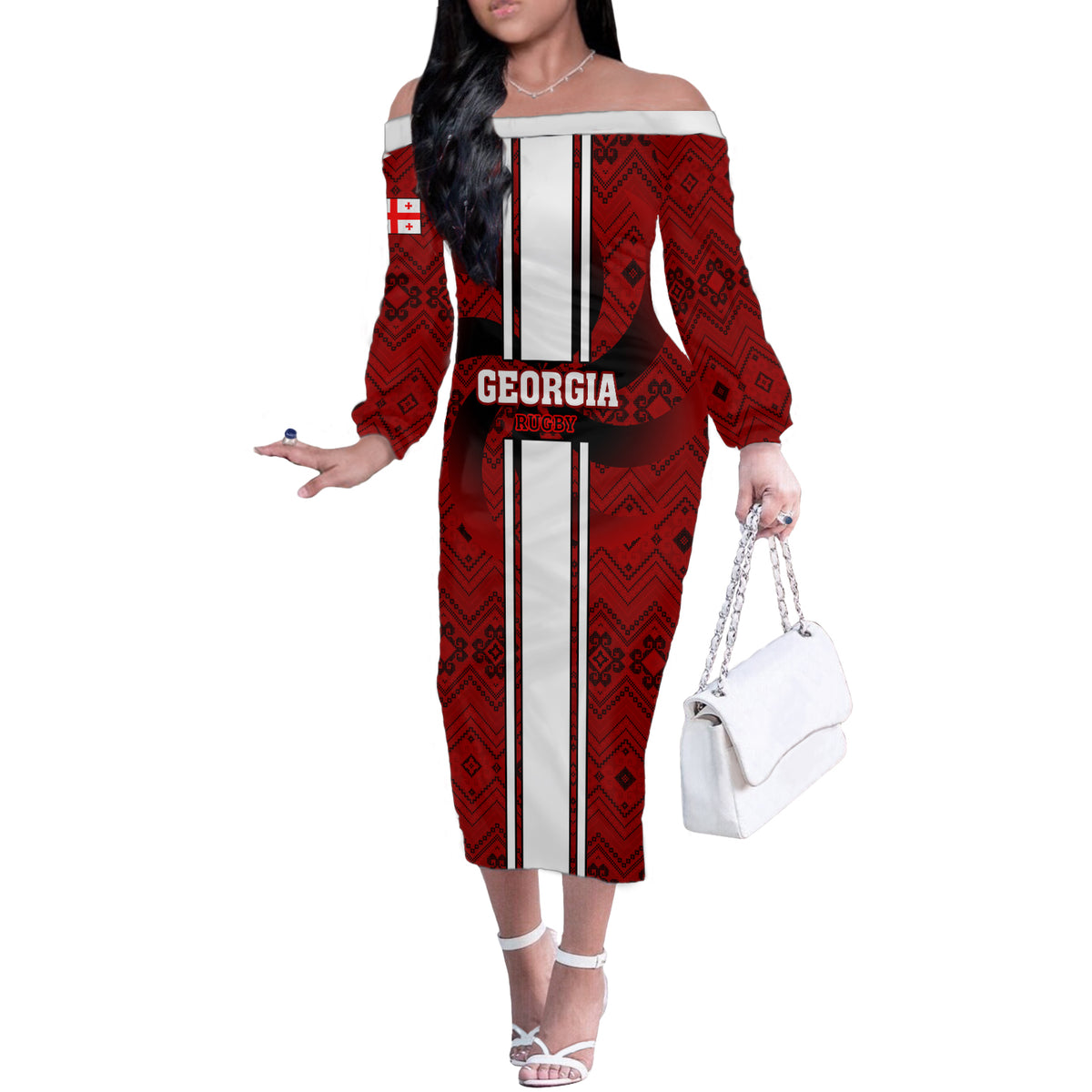 Custom Georgia Rugby Off The Shoulder Long Sleeve Dress The Lelos Go 2023 World Cup - Wonder Print Shop