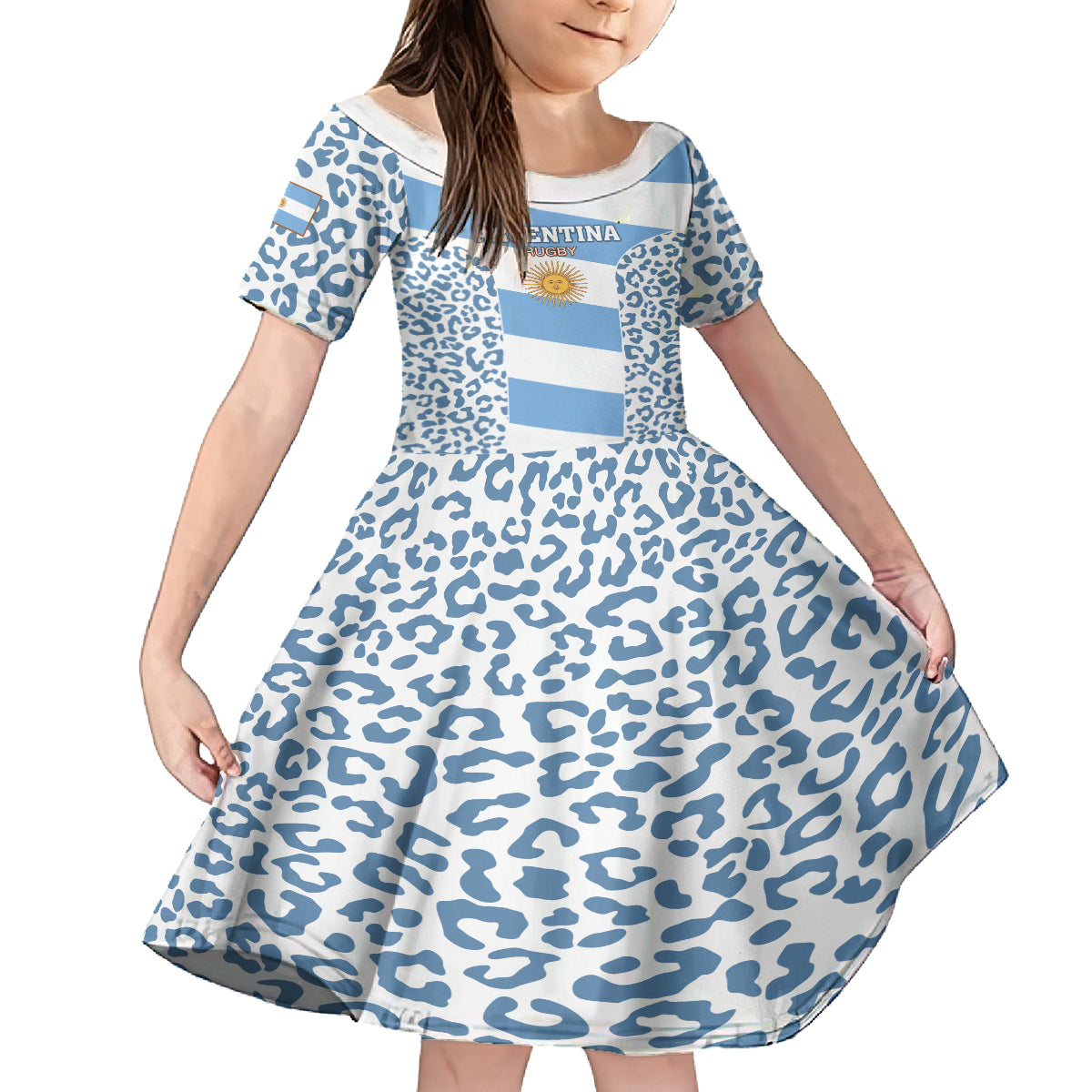 Argentina Rugby Family Matching Off Shoulder Short Dress and Hawaiian Shirt Los Pumas Go 2023 World Cup - Wonder Print Shop
