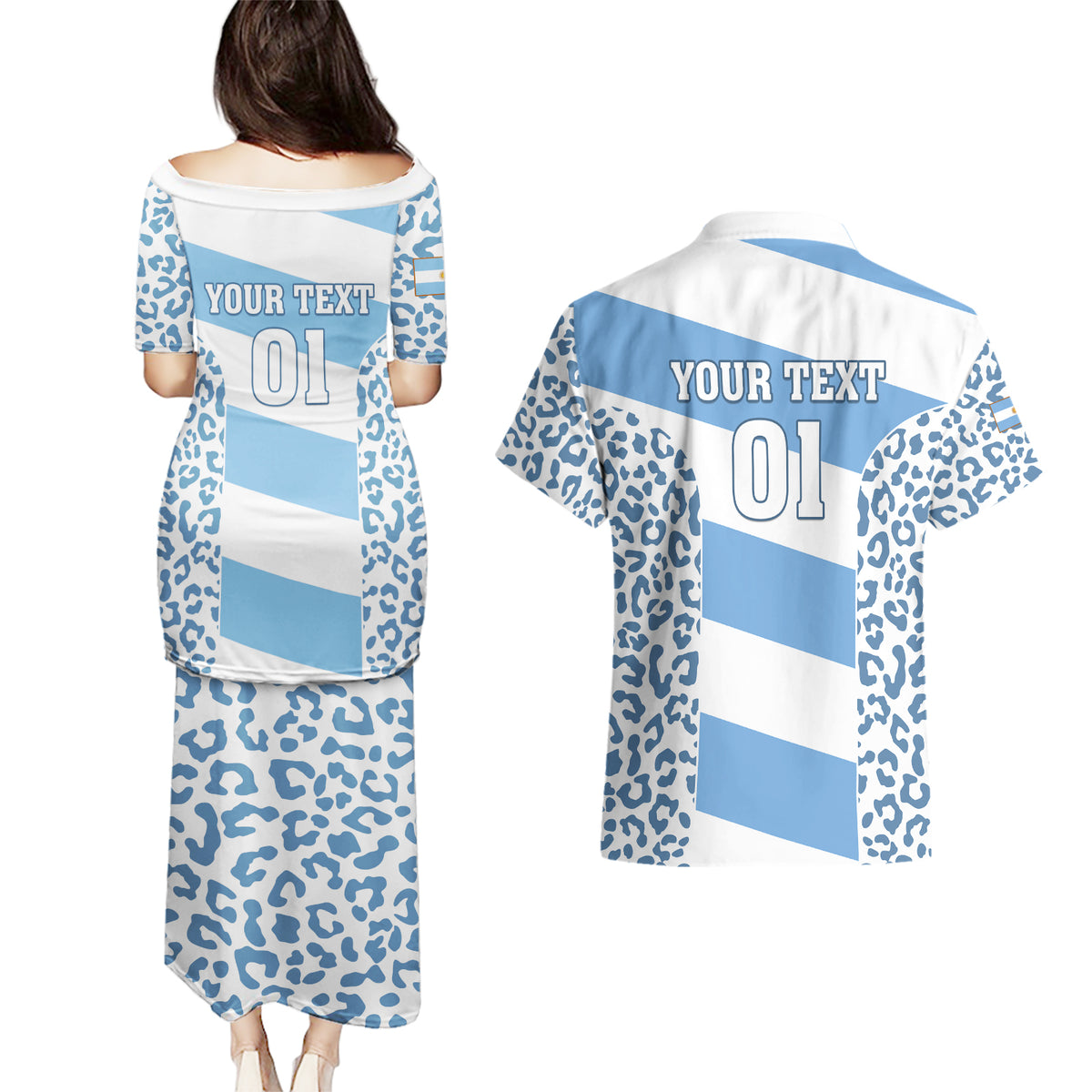 Custom Argentina Rugby Couples Matching Puletasi Dress and Hawaiian Shirt Los Pumas Go 2023 World Cup - Wonder Print Shop