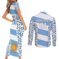 Custom Argentina Rugby Couples Matching Short Sleeve Bodycon Dress and Long Sleeve Button Shirts Los Pumas Go 2023 World Cup - Wonder Print Shop