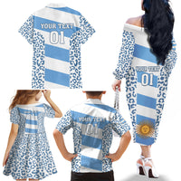 Custom Argentina Rugby Family Matching Off Shoulder Long Sleeve Dress and Hawaiian Shirt Los Pumas Go 2023 World Cup - Wonder Print Shop