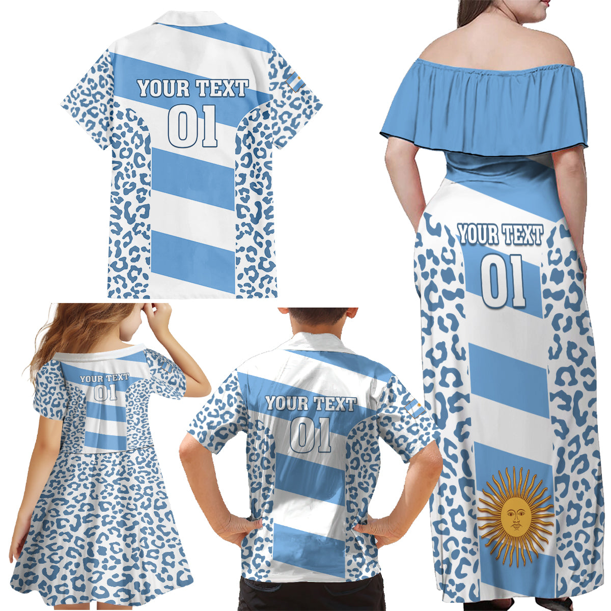 Custom Argentina Rugby Family Matching Off Shoulder Maxi Dress and Hawaiian Shirt Los Pumas Go 2023 World Cup - Wonder Print Shop