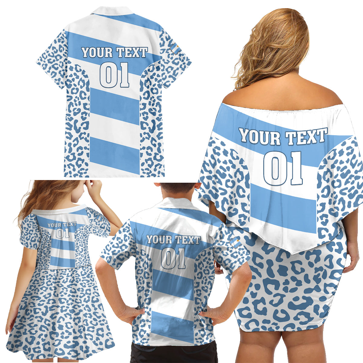 Custom Argentina Rugby Family Matching Off Shoulder Short Dress and Hawaiian Shirt Los Pumas Go 2023 World Cup - Wonder Print Shop