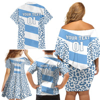 Custom Argentina Rugby Family Matching Off Shoulder Short Dress and Hawaiian Shirt Los Pumas Go 2023 World Cup - Wonder Print Shop