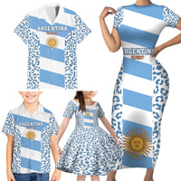 Custom Argentina Rugby Family Matching Short Sleeve Bodycon Dress and Hawaiian Shirt Los Pumas Go 2023 World Cup - Wonder Print Shop
