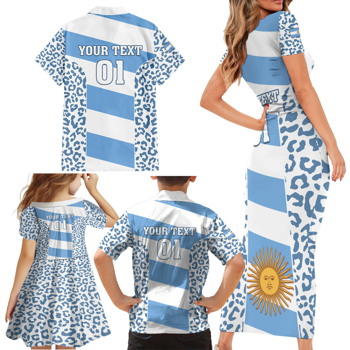 Custom Argentina Rugby Family Matching Short Sleeve Bodycon Dress and Hawaiian Shirt Los Pumas Go 2023 World Cup - Wonder Print Shop