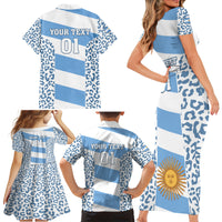 Custom Argentina Rugby Family Matching Short Sleeve Bodycon Dress and Hawaiian Shirt Los Pumas Go 2023 World Cup - Wonder Print Shop