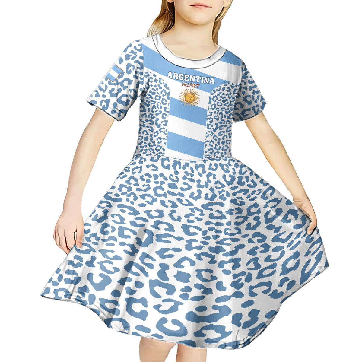Custom Argentina Rugby Kid Short Sleeve Dress Los Pumas Go 2023 World Cup - Wonder Print Shop
