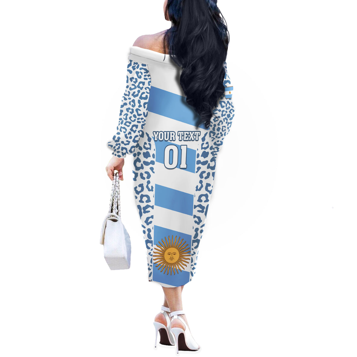 Custom Argentina Rugby Off The Shoulder Long Sleeve Dress Los Pumas Go 2023 World Cup - Wonder Print Shop