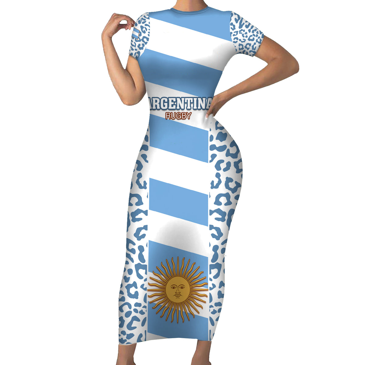 Custom Argentina Rugby Short Sleeve Bodycon Dress Los Pumas Go 2023 World Cup - Wonder Print Shop