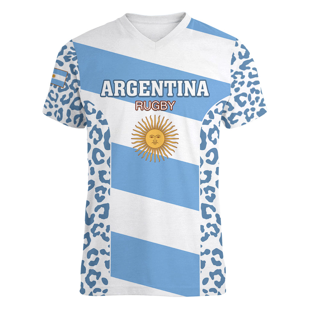Custom Argentina Rugby Women V Neck T Shirt Los Pumas Go 2023 World Cup - Wonder Print Shop
