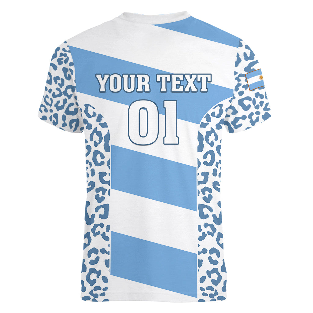 Custom Argentina Rugby Women V Neck T Shirt Los Pumas Go 2023 World Cup - Wonder Print Shop