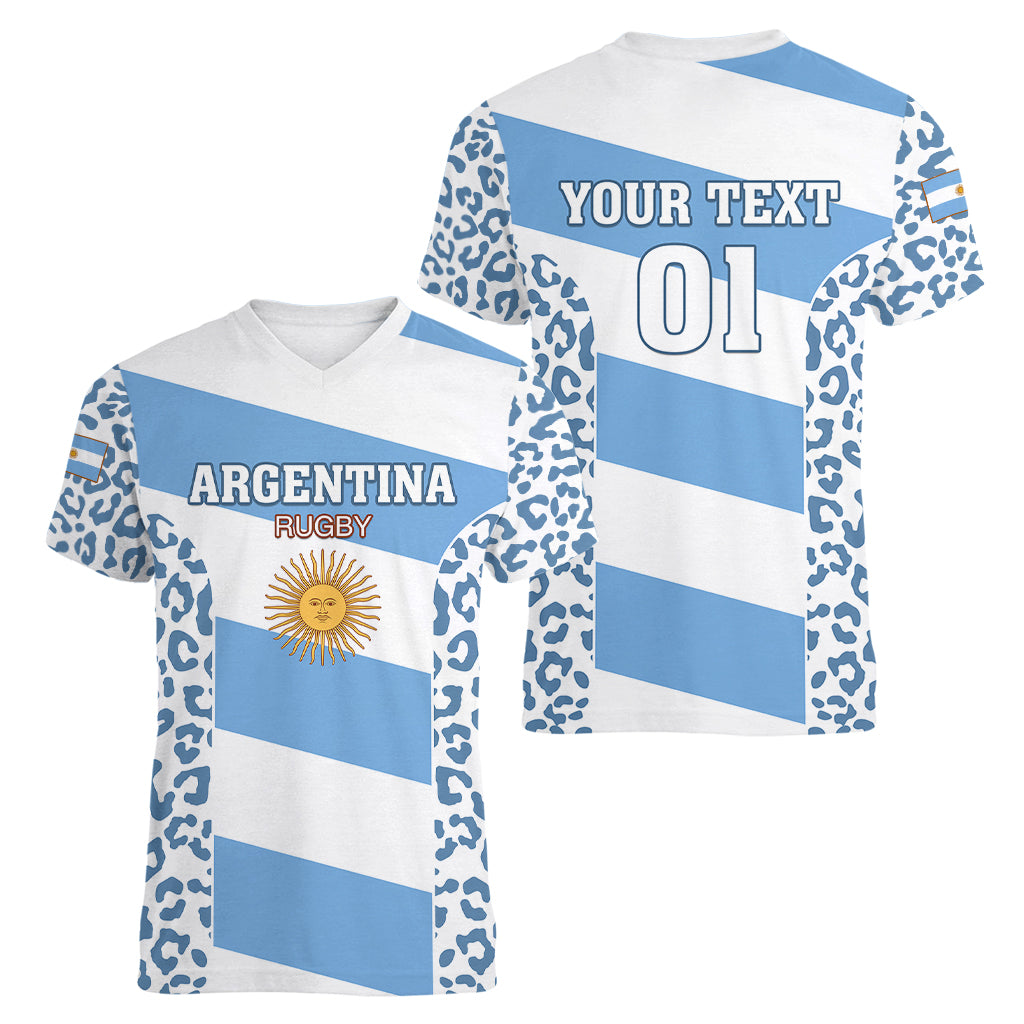 Custom Argentina Rugby Women V Neck T Shirt Los Pumas Go 2023 World Cup - Wonder Print Shop