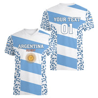 Custom Argentina Rugby Women V Neck T Shirt Los Pumas Go 2023 World Cup - Wonder Print Shop