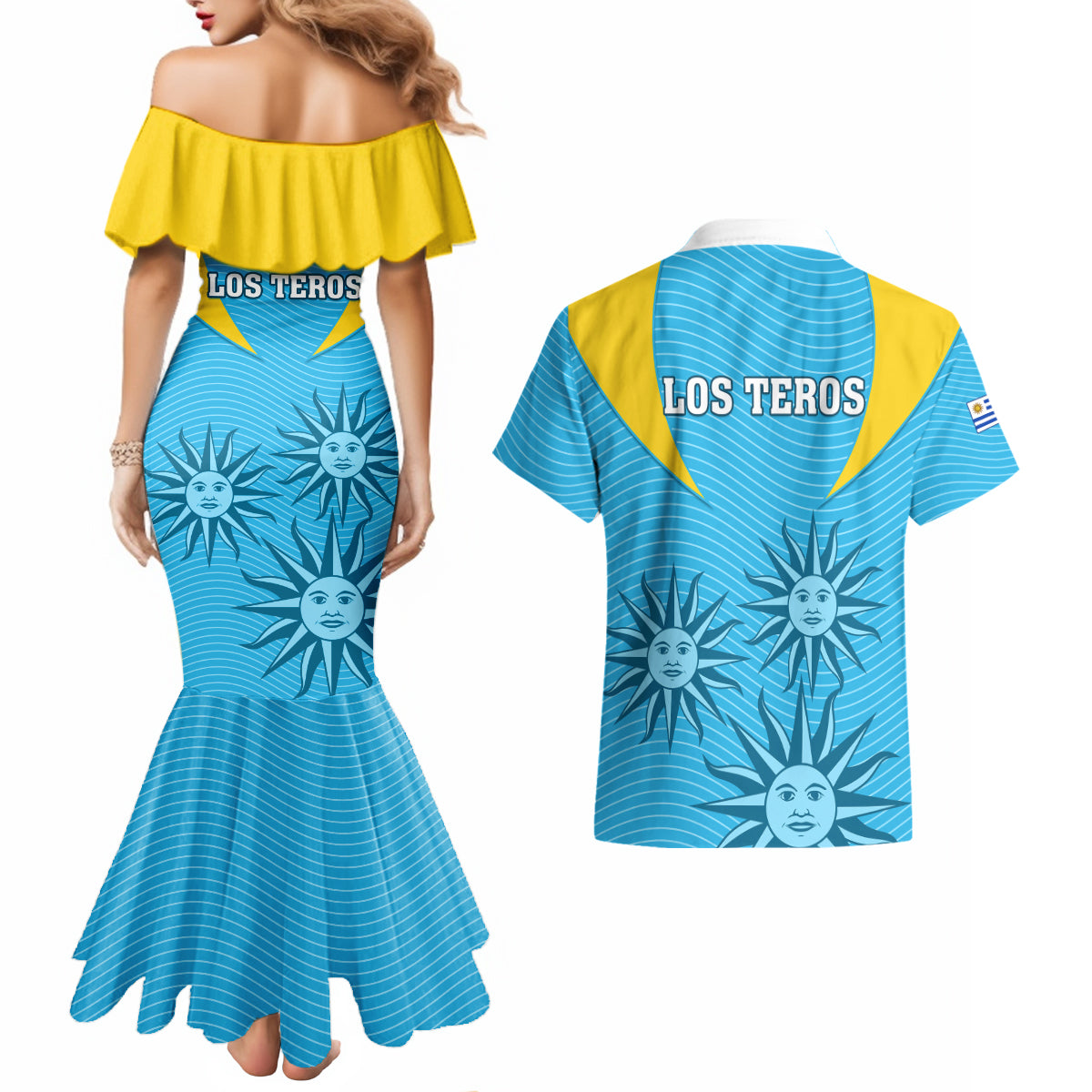 Uruguay Rugby Couples Matching Mermaid Dress and Hawaiian Shirt Los Teros Go 2023 World Cup - Wonder Print Shop