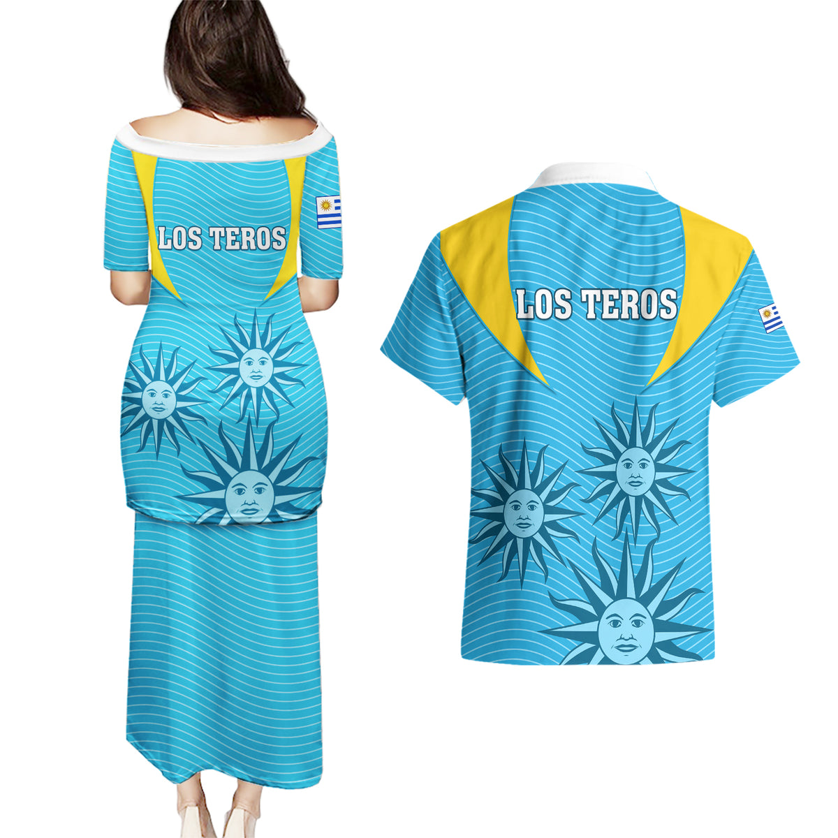 Uruguay Rugby Couples Matching Puletasi Dress and Hawaiian Shirt Los Teros Go 2023 World Cup - Wonder Print Shop