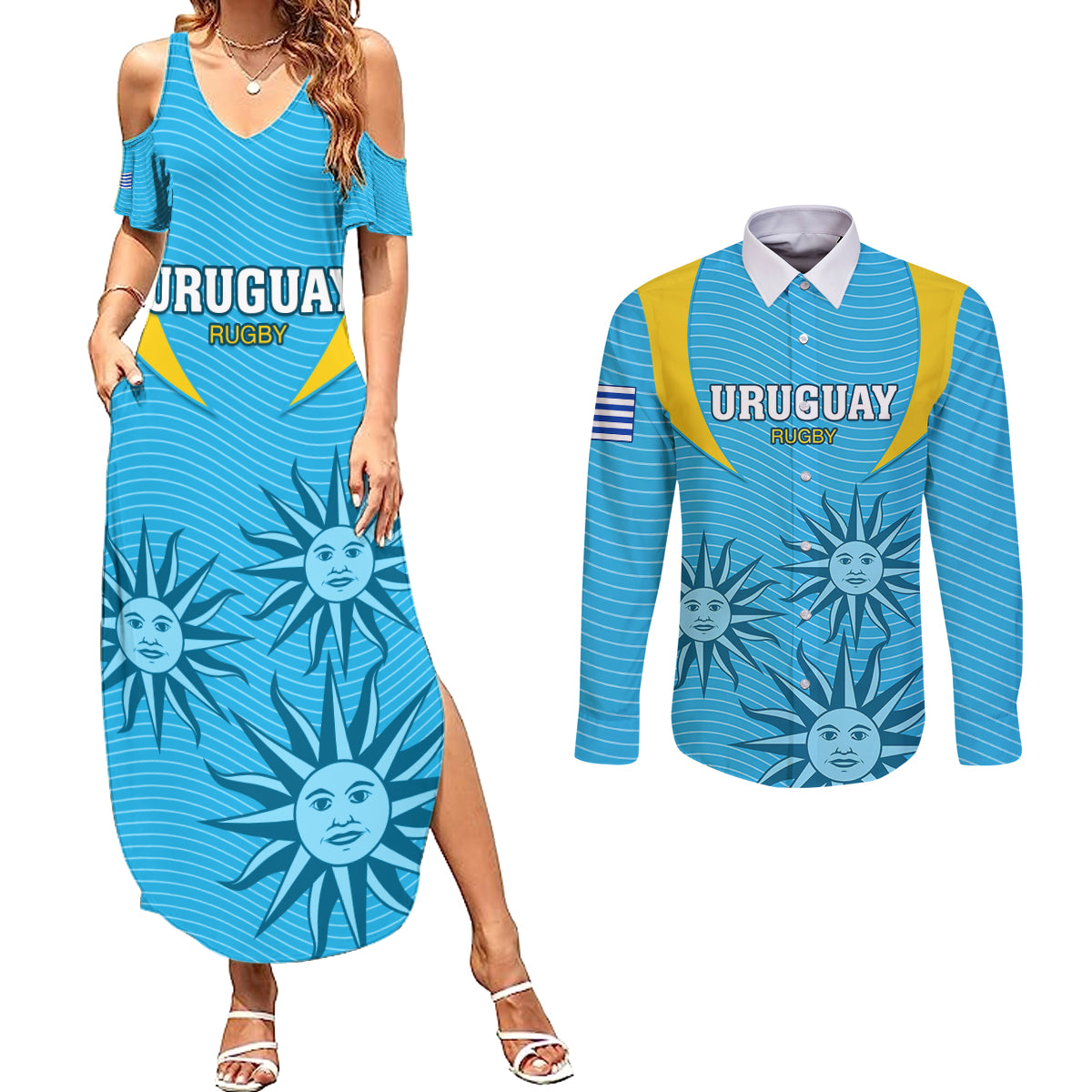 uruguay-rugby-couples-matching-summer-maxi-dress-and-long-sleeve-button-shirts-los-teros-go-2023-world-cup