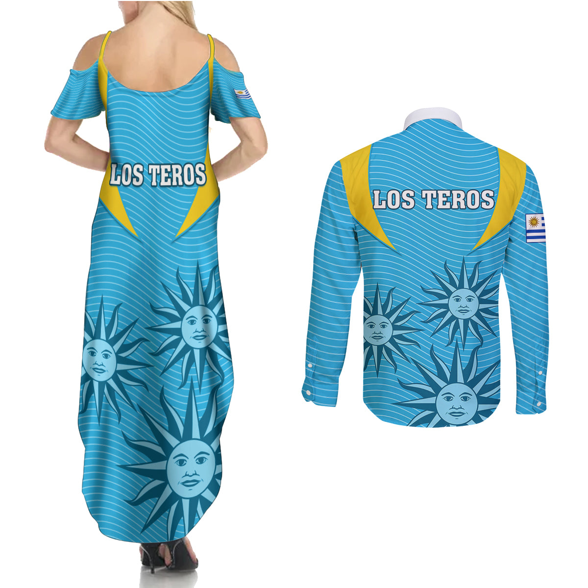 Uruguay Rugby Couples Matching Summer Maxi Dress and Long Sleeve Button Shirts Los Teros Go 2023 World Cup - Wonder Print Shop