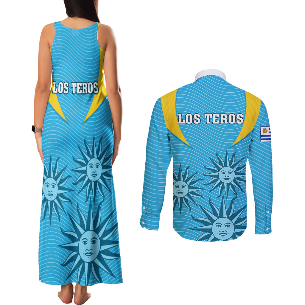 Uruguay Rugby Couples Matching Tank Maxi Dress and Long Sleeve Button Shirts Los Teros Go 2023 World Cup - Wonder Print Shop