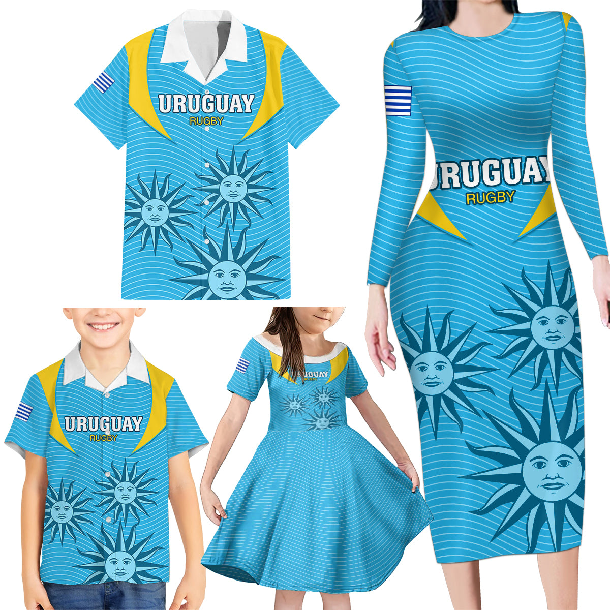Uruguay Rugby Family Matching Long Sleeve Bodycon Dress and Hawaiian Shirt Los Teros Go 2023 World Cup - Wonder Print Shop
