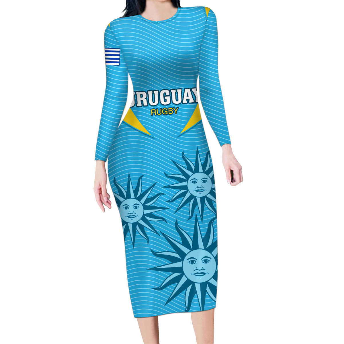 Uruguay Rugby Family Matching Long Sleeve Bodycon Dress and Hawaiian Shirt Los Teros Go 2023 World Cup - Wonder Print Shop