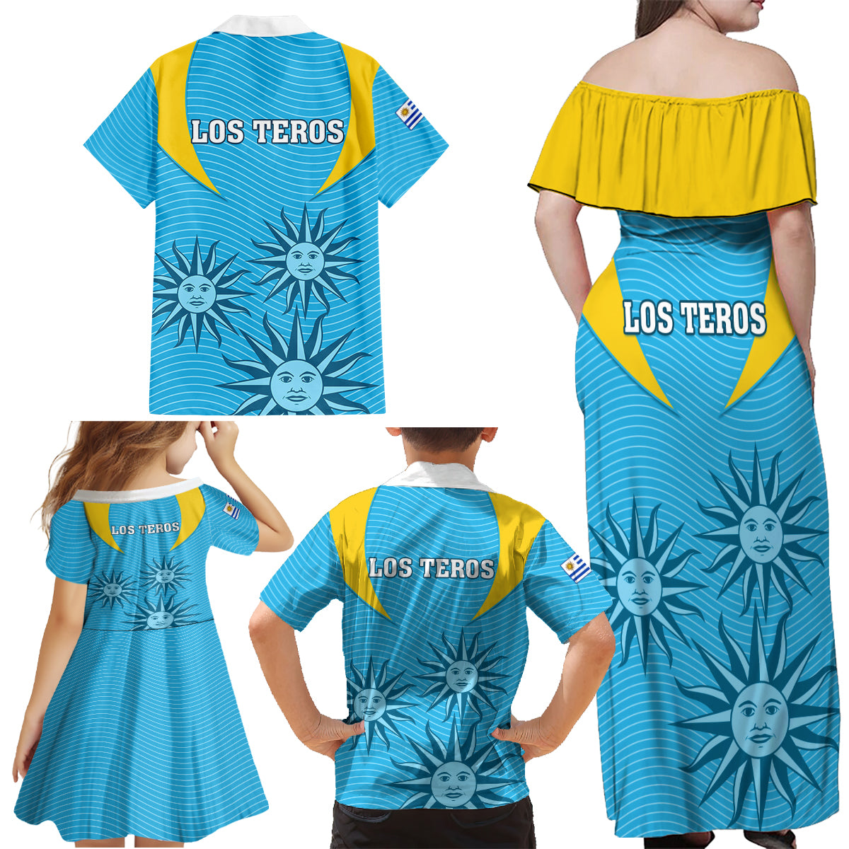 Uruguay Rugby Family Matching Off Shoulder Maxi Dress and Hawaiian Shirt Los Teros Go 2023 World Cup - Wonder Print Shop