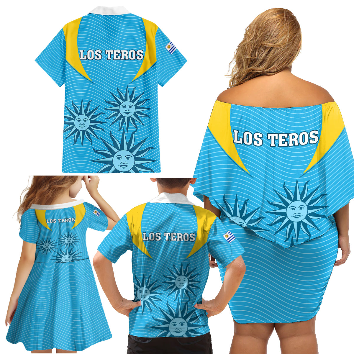 Uruguay Rugby Family Matching Off Shoulder Short Dress and Hawaiian Shirt Los Teros Go 2023 World Cup - Wonder Print Shop