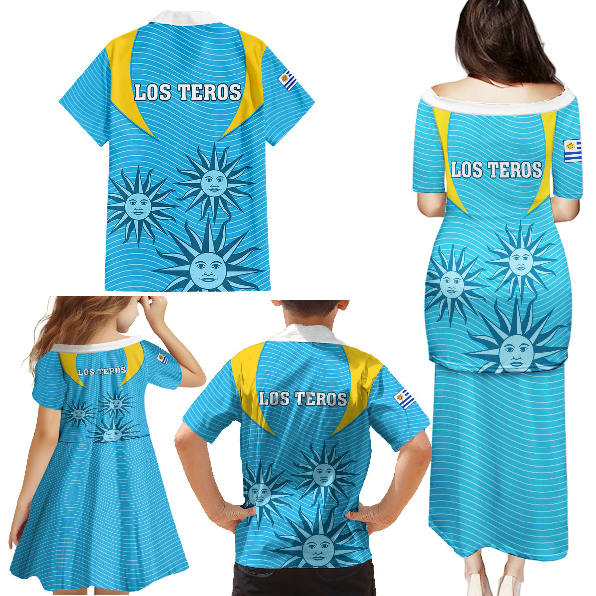 Uruguay Rugby Family Matching Puletasi Dress and Hawaiian Shirt Los Teros Go 2023 World Cup - Wonder Print Shop