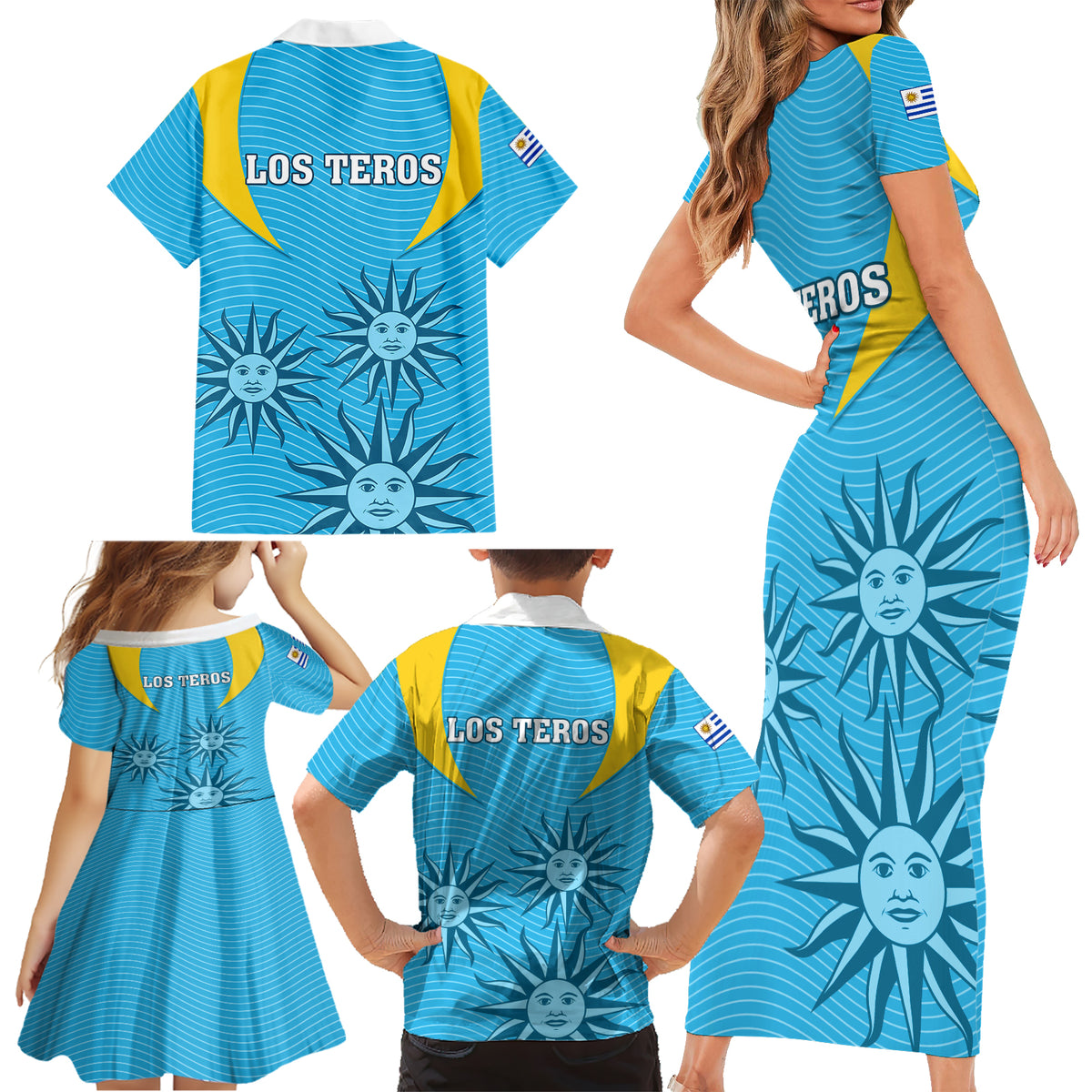 Uruguay Rugby Family Matching Short Sleeve Bodycon Dress and Hawaiian Shirt Los Teros Go 2023 World Cup - Wonder Print Shop