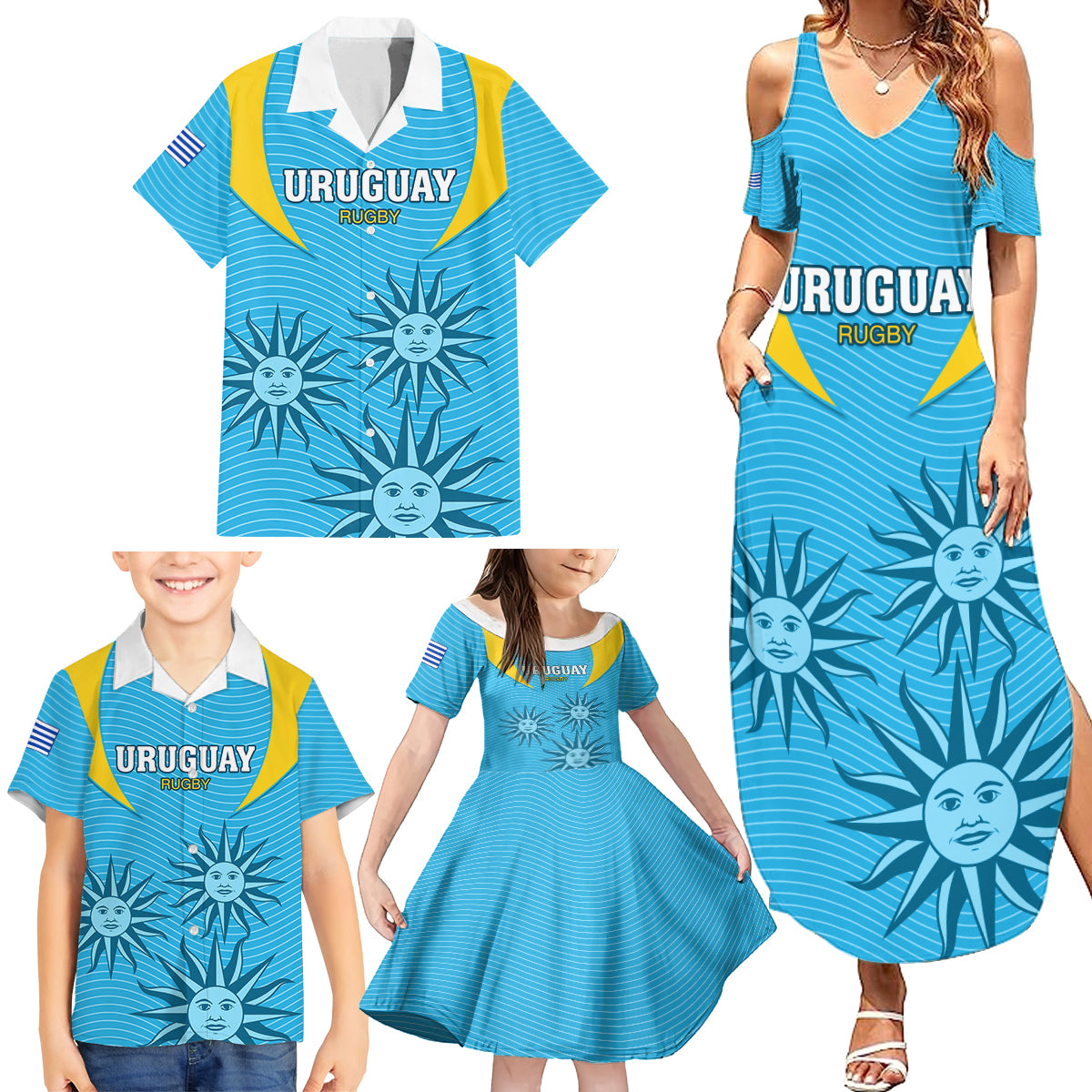 Uruguay Rugby Family Matching Summer Maxi Dress and Hawaiian Shirt Los Teros Go 2023 World Cup - Wonder Print Shop