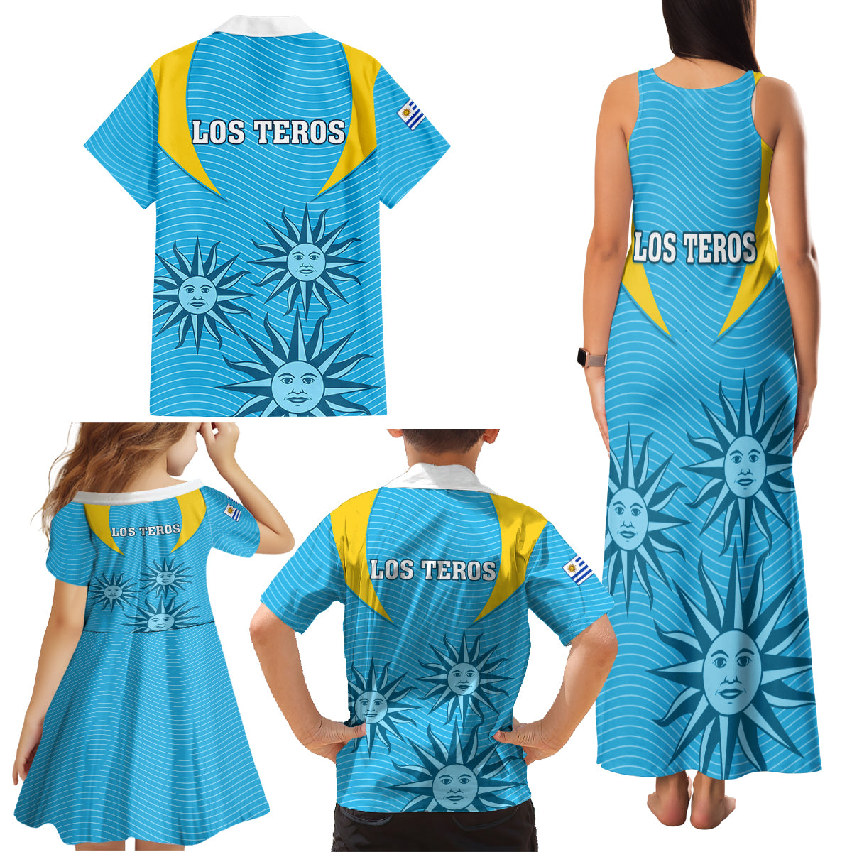 Uruguay Rugby Family Matching Tank Maxi Dress and Hawaiian Shirt Los Teros Go 2023 World Cup - Wonder Print Shop