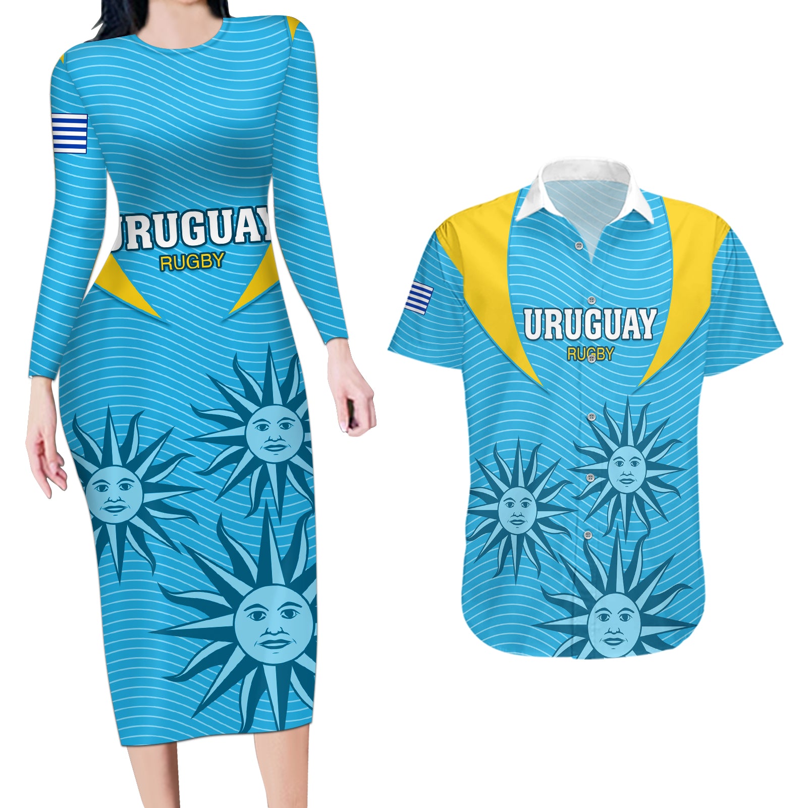 custom-uruguay-rugby-couples-matching-long-sleeve-bodycon-dress-and-hawaiian-shirt-los-teros-go-2023-world-cup