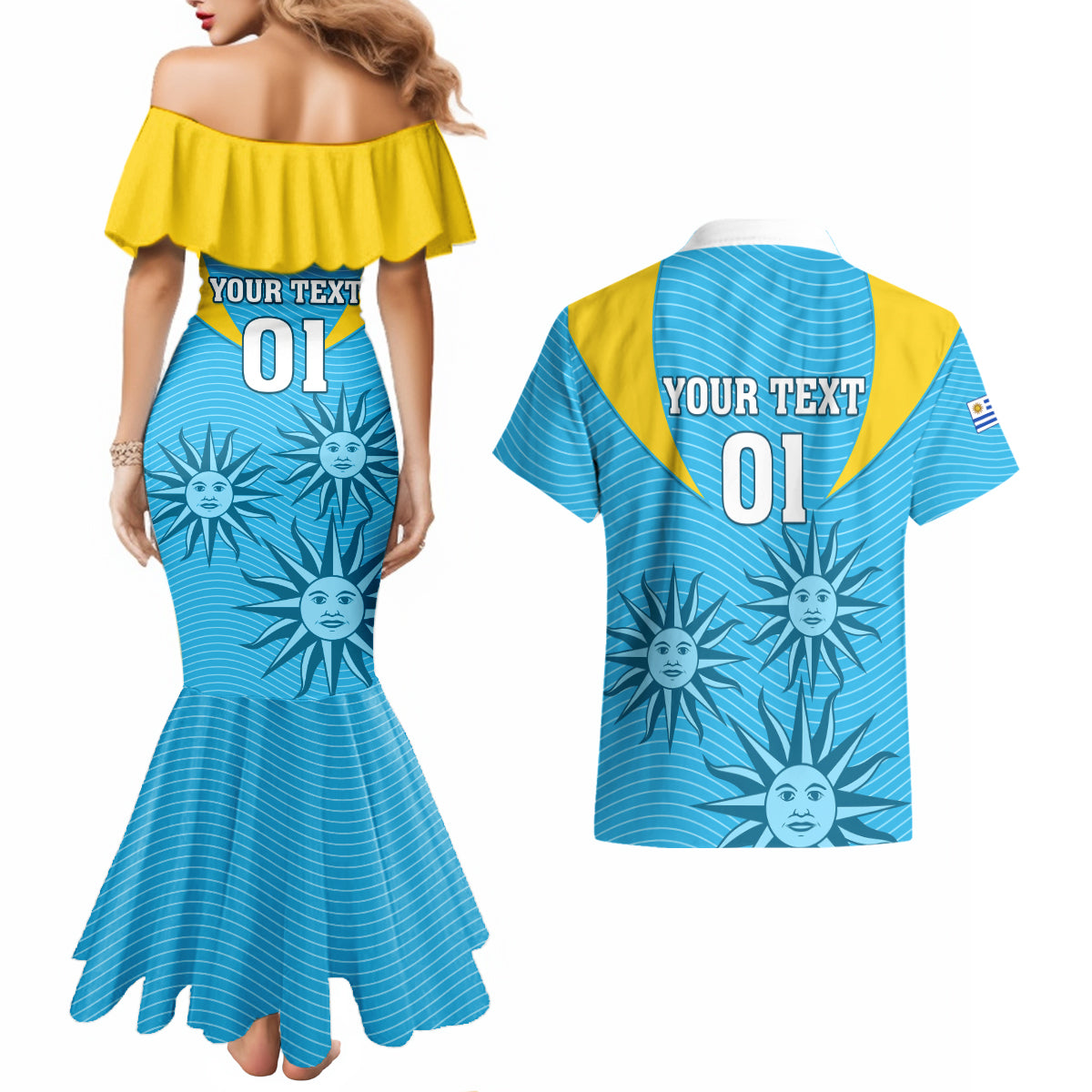 Custom Uruguay Rugby Couples Matching Mermaid Dress and Hawaiian Shirt Los Teros Go 2023 World Cup - Wonder Print Shop