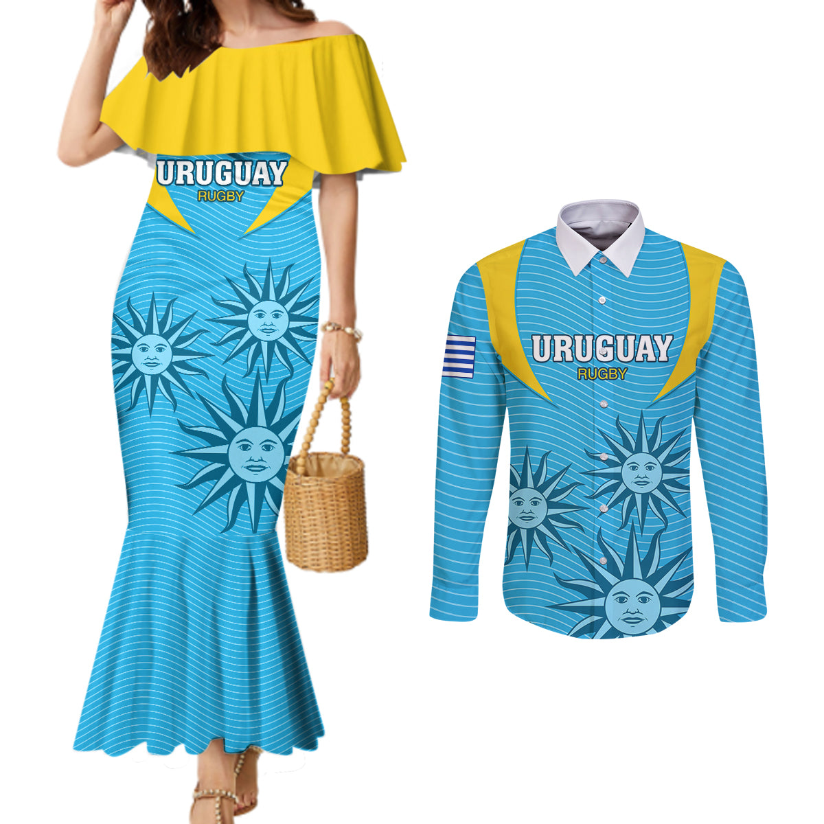 custom-uruguay-rugby-couples-matching-mermaid-dress-and-long-sleeve-button-shirts-los-teros-go-2023-world-cup